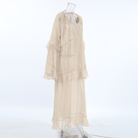 Sexy see-through chiffon dress with loose khaki bat sleeve long skirt - Thumbnail 2