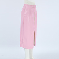 Fashion pink PU leather skirt commuting hip straight skirt - Thumbnail 2