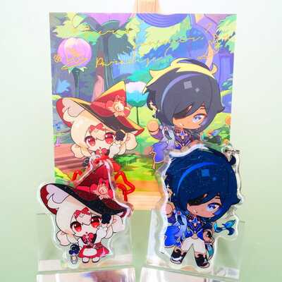 Genshin impact - klee & kaeya summer celebrations resin keychain set of 2 + free photo card! - perfect gift featuring unique keychain hooks!
