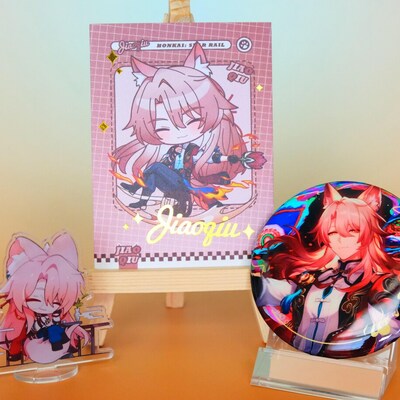 Honkai: star rail - jiaoqiu fan gift 3 item set - photocard/standee/badge - perfect for jiaoqiu fans!