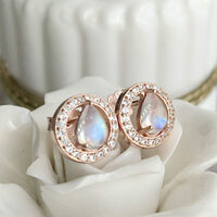 Beautiful Sheen Natural Rainbow Moonstone earstuds 925 Sterling Silver Earstuds Transparent Moonstone Great Gift - Thumbnail 1