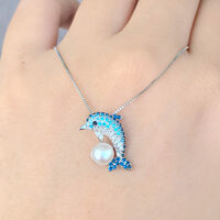 Dolphin- 925 Sterling Silver Pendant Natrual Freshwater Pearl Pendant For Kids for Lady Great Gift Exquisite Gitt - Thumbnail 5