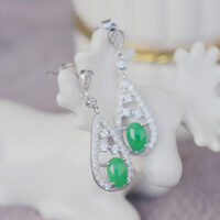 Natural Jade Earstuds Pair 925 Sterling Silver Stud Earrings Great Non-treated Jadite Fine Jewelry Great Gift for Birthday Anniversary - Thumbnail 4