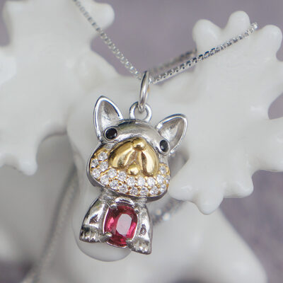 Jedi spinel dog pendant red spinel 925 sterling silver pendant cute dog design for kid gift for lady /man