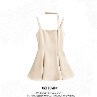  hot girl sexy square neck waist a-line short skirt