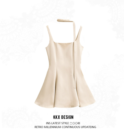  hot girl sexy square neck waist A-line short skirt