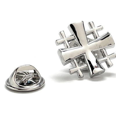 Jerusalem cross lapel pin crusaders shield cut out design silver tone 3d five-fold cross pin tie tack lanyard pins