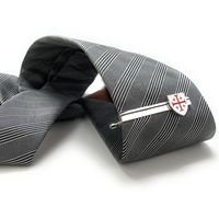 Crusaders Shield Tie Clip Jerusalem Cross Cut White and Red Enamel Design Silver Tone 3D Five-Fold Cross Tie Bar - Thumbnail 3