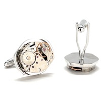 Watch Movement Cufflinks Silver Gold Working Parts Cuff Links - Thumbnail 2