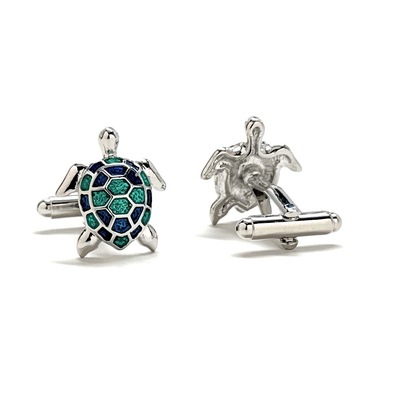 Sea turtle cufflinks tropical turtle 3d ocean silver