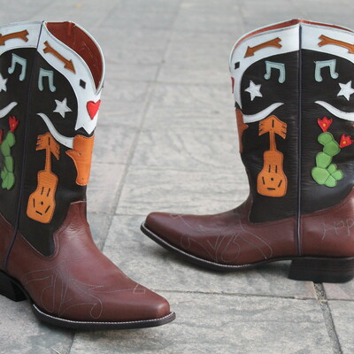 Crafted leather brown leather cowboy ankle high men fashion boot - Thumbnail 5