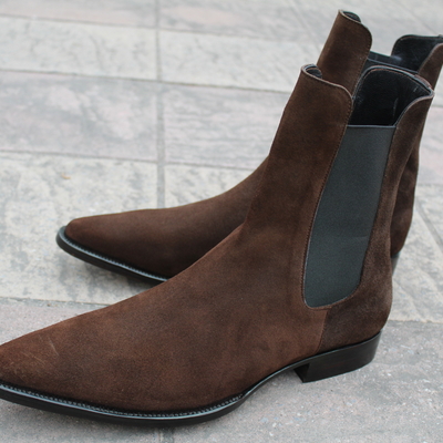 Crafted leather classic brown suede leather men pointed toe chelsea boot - Thumbnail 5