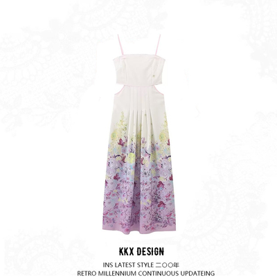 Positioning embroidery slim backless sleeveless suspender dress