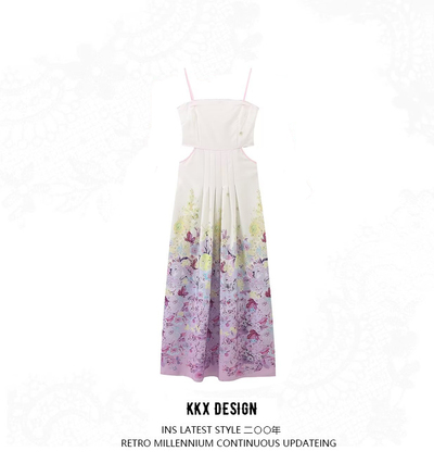 Positioning embroidery slim backless sleeveless suspender dress
