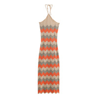Hollow knit patchwork holiday long halter dress - Thumbnail 2