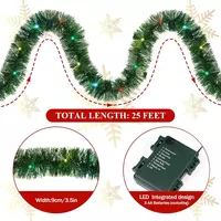 25Ft Prelit Christmas Garland with 100 Colorful String Lights - Thumbnail 2