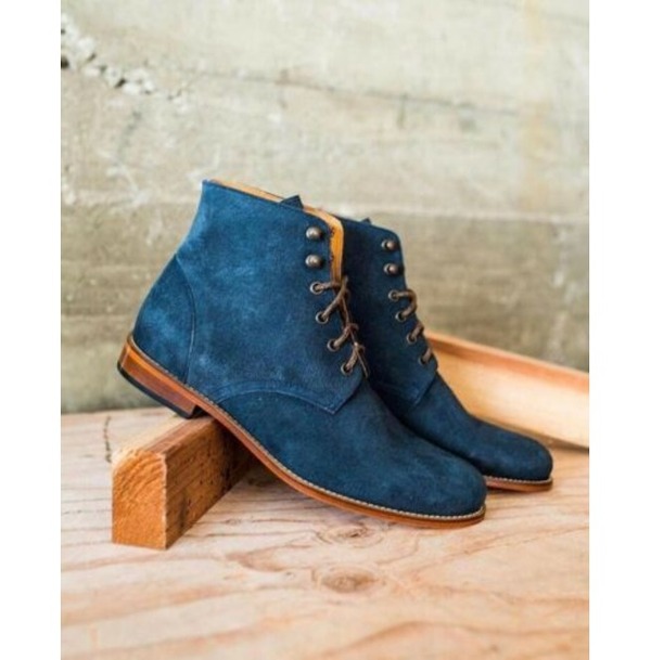 Men’s Handmade Blue Suede Chukka Ankle Boots – Classic Leather Look for Every Occasion