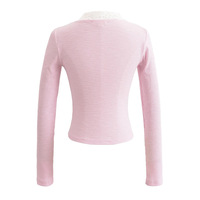 Lace Panel Square Neck Long Sleeve T-shirt Low Waist Bow Decorated Slim Fit Hottie Shorts Set - Thumbnail 5