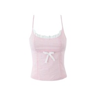 Lace stitching bow camisole design side stripes anti-exposure skirt suit - Thumbnail 2