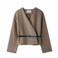 Street Fashion V-Neck Belt Soft Jacket - Thumbnail 2