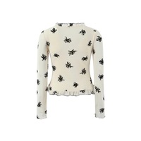 V-neck floral ruffle single-breasted cardigan - Thumbnail 1