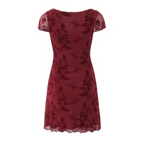 Flocked retro small flower square collar exposed clavicle bow knot earrings dress - Thumbnail 2