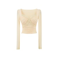 Sexy Slim Fit Lace Splicing Short Mesh T-shirt - Thumbnail 3