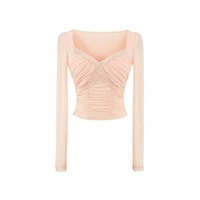 Sexy Slim Fit Lace Splicing Short Mesh T-shirt - Thumbnail 4