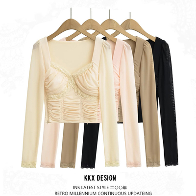 Sexy slim fit lace splicing short mesh t-shirt