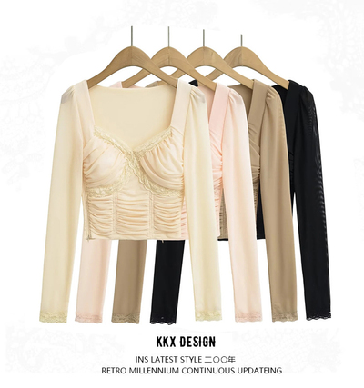 Sexy Slim Fit Lace Splicing Short Mesh T-shirt