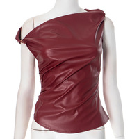 Leather off-shoulder personality fashion irregular sleeveless top - Thumbnail 6