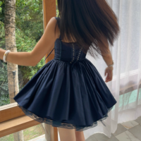 Lace patchwork suspender skirt waist backless mini skirt - Thumbnail 6