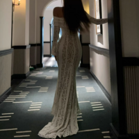 Long-sleeved lace one-shoulder fishtail floor-length dress white dress - Thumbnail 10