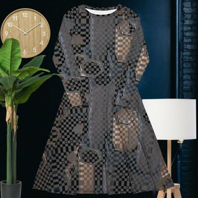 All-over print long sleeve midi dress
