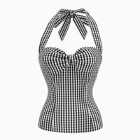 Black and white plaid slim-fit halterneck vest - Thumbnail 2
