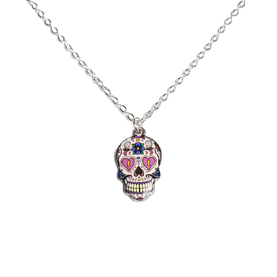 Pink sugar skull necklace