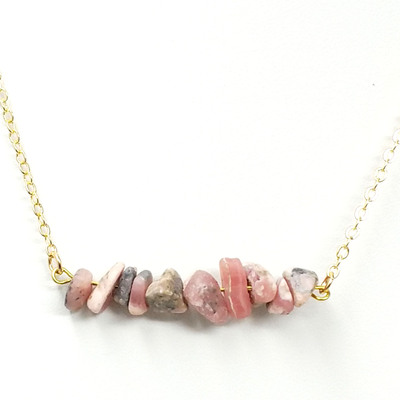 Rhodochrosite mineral inca rose chip necklace