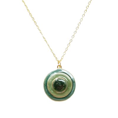 Green enamel concentric circles necklace