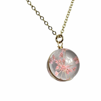 Pressed pink flower necklace