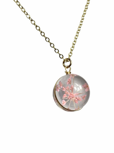 Pressed Pink Flower Necklace