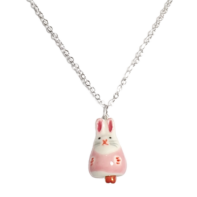 Children's pink and white rabbit necklace