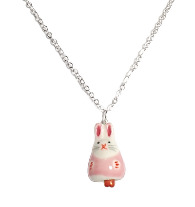 Children's Pink and White Rabbit Necklace