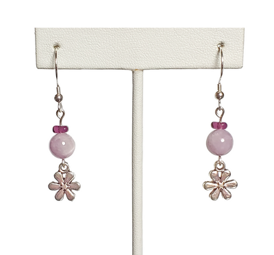 Purple Lavender Chalcedony, Amethyst, and Flower Charm Earrings