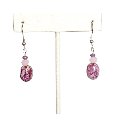 Marbled purple bead and pink glass earrings