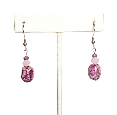 Marbled Purple Bead and Pink Glass Earrings