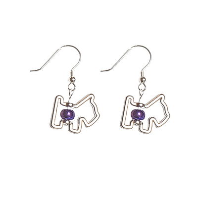 Scottie dog metallic purple beaded earrings