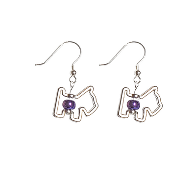 Scottie Dog Metallic Purple Beaded Earrings
