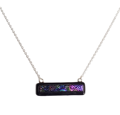Dichroic Multicolored Cells on Black Fused Glass Bar Necklace