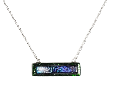 Dichroic Geometric on Sparkle Green Fused Glass Bar Necklace