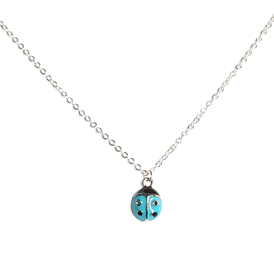 Adjustable blue ladybug necklace perfect for layering